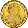 Image 1 : CHILE, Santiago, gold bust 8 escudos, Charles IV (bust of Charles III), 1803 FJ/JJ, rare, NGC MS 65,