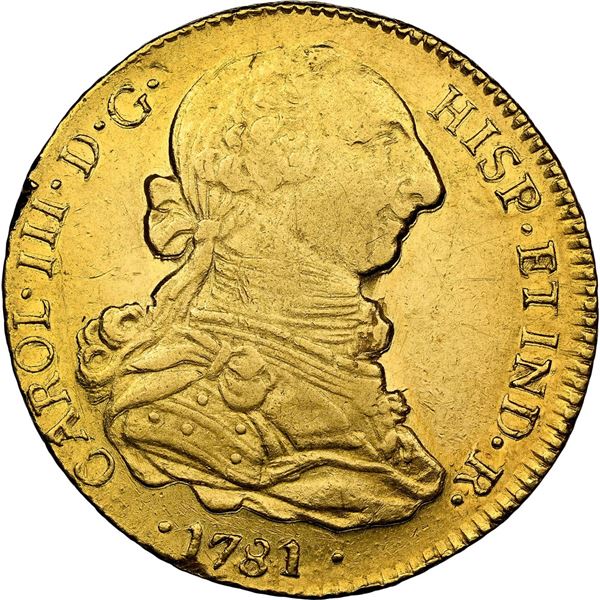 CHILE, Santiago, gold bust 4 escudos, Charles III, 1781 DA, very rare, NGC AU 53, finest and only ex