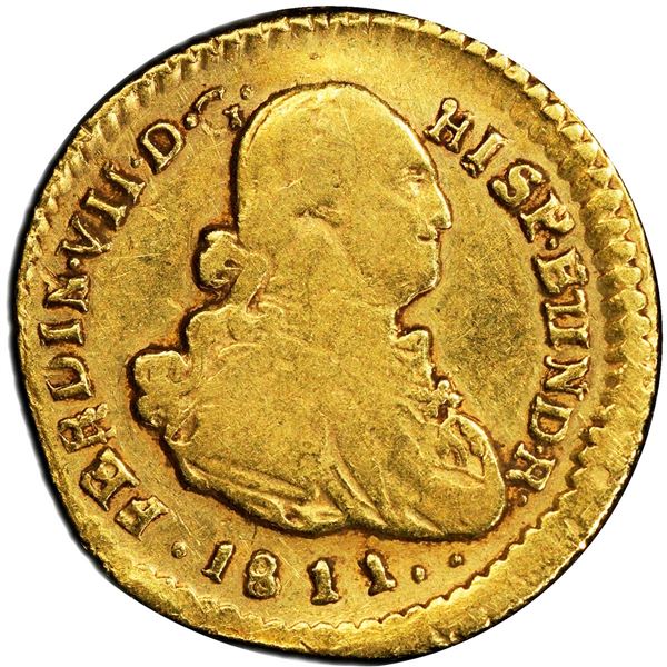 CHILE, Santiago, gold 1 escudo, Ferdinand VII (bust of Charles IV), 1811 FJ, very rare, PCGS VF30, f
