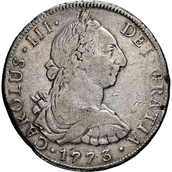 CHILE, Santiago, bust 8 reales, Charles III, 1773 DA, very rare, NGC VF 25 (Colección Val y Mexía La