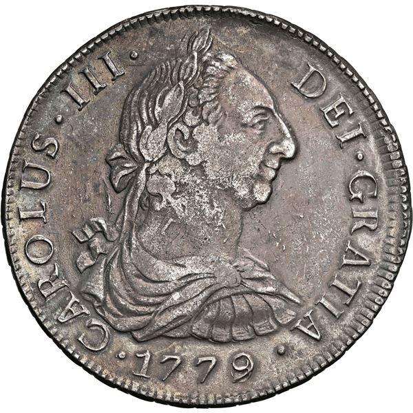 CHILE, Santiago, bust 8 reales, Charles III, 1779/6 DA, very rare, NGC VF 35 (Colección Val y Mexía 