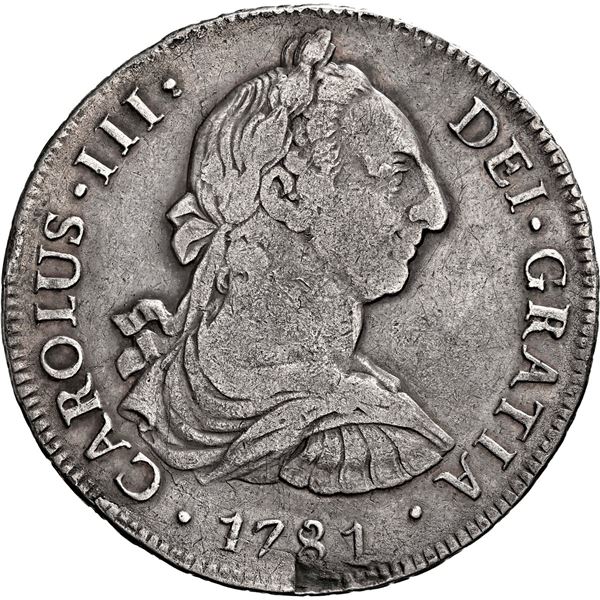 CHILE, Santiago, bust 8 reales, Charles III, 1781 DA, very rare, NGC VF details / tooled (Colección 