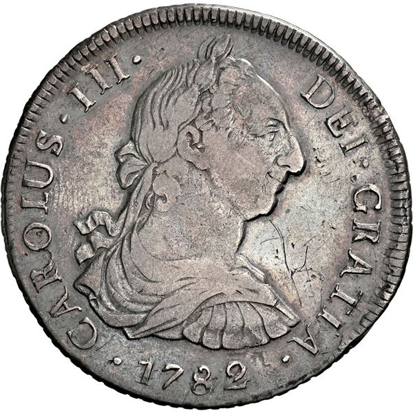 CHILE, Santiago, bust 8 reales, Charles III, 1782 DA, very rare, NGC VF details / obv graffiti (Cole