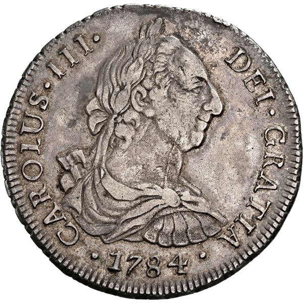 CHILE, Santiago, bust 8 reales, Charles III, 1784 DA, large mintmark, NGC VF 35 (Colección Val y Mex