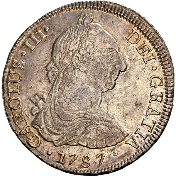 CHILE, Santiago, bust 8 reales, Charles III, 1787 DA, rare, NGC AU 55 (Colección Val y Mexía Label).