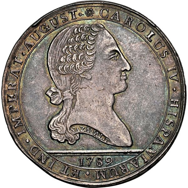 CHILE, Santiago, 8 reales-sized proclamation medal, Charles IV, 1789, for Los Indios Araucanos (Arau