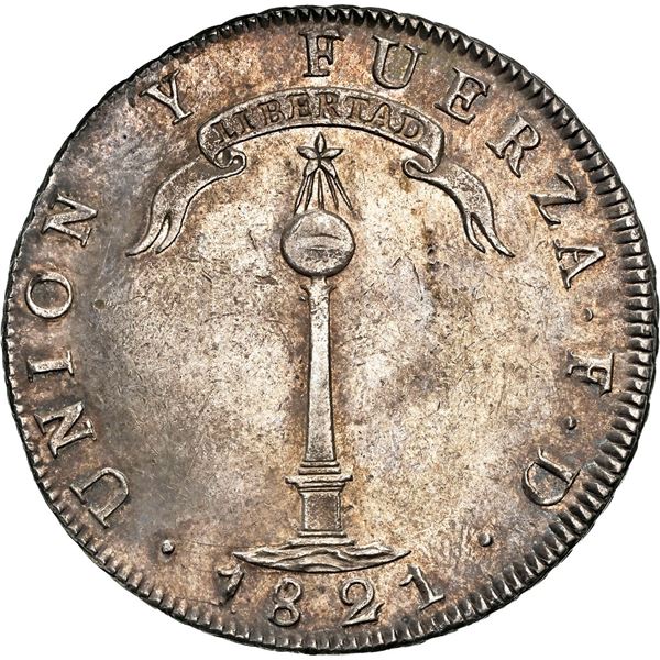 CHILE, Santiago, "volcano" peso, 1821 FD, NGC AU 58.
