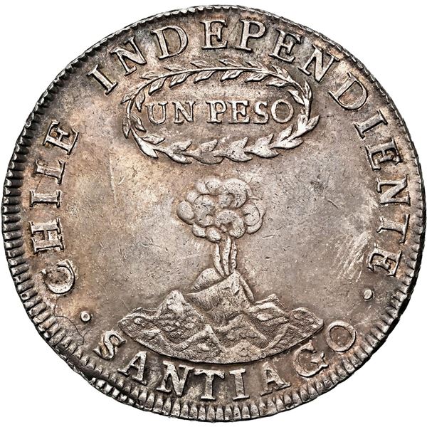 CHILE, Santiago, "volcano" peso, 1822 FI, NGC AU 55.