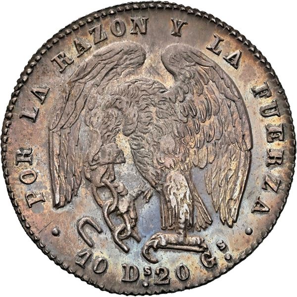 CHILE, Santiago, 2 reales, 1843 IJ, rare, NGC MS 62 (Colección Val y Mexía Label).