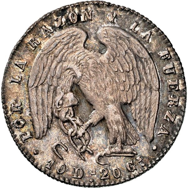 CHILE, Santiago, 2 reales, 1844 IJ, NGC MS 63 (Colección Val y Mexía Label), finest known in NGC cen