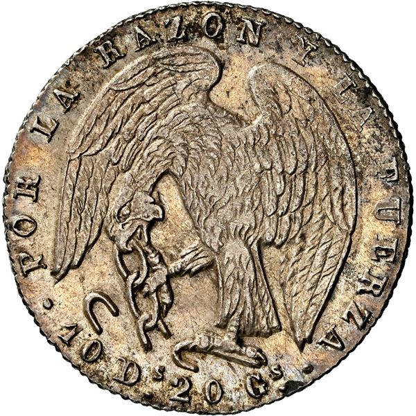 CHILE, Santiago, 2 reales, 1845/3 IJ, NGC AU 58, finest known in NGC census.