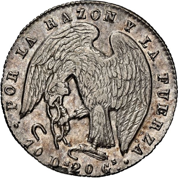 CHILE, Santiago, 2 reales, 1845 IJ, NGC AU 55 (Colección Val y Mexía Label), finest known in NGC cen