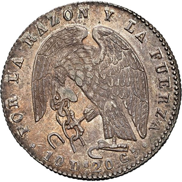 CHILE, Santiago, 2 reales, 1850/9 LA, rare, NGC AU 55 (Colección Val y Mexía Label), finest known in