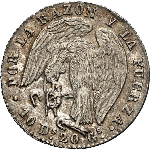 CHILE, Santiago, 1 real, 1843 IJ, NGC MS 62 (Colección Val y Mexía Label).