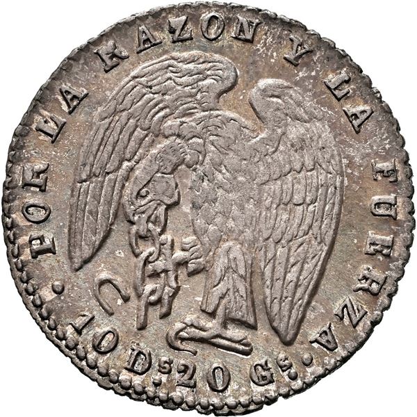 CHILE, Santiago, ½ real, 1844 IJ, NGC MS 65 (Colección Val y Mexía Label).