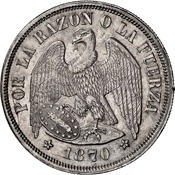 CHILE, Santiago, "condor" peso, 1870/60, NGC MS 61 (Colección Val y Mexía Label).