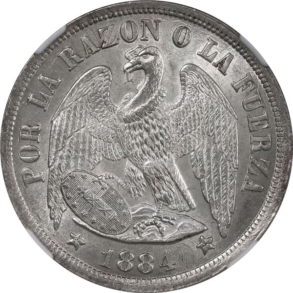 CHILE, Santiago, "condor" peso, 1884, NGC MS 64.