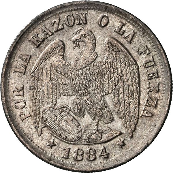 CHILE, Santiago, ½ décimo, 1884, mule variety without 0.5 fineness, rare, NGC MS 64 (Colección Val y