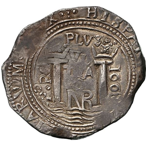 COLOMBIA, Bogotá, cob 8 reales, 1668 PoRS, denomination to left, rare, NGC AU 53, finest known in NG