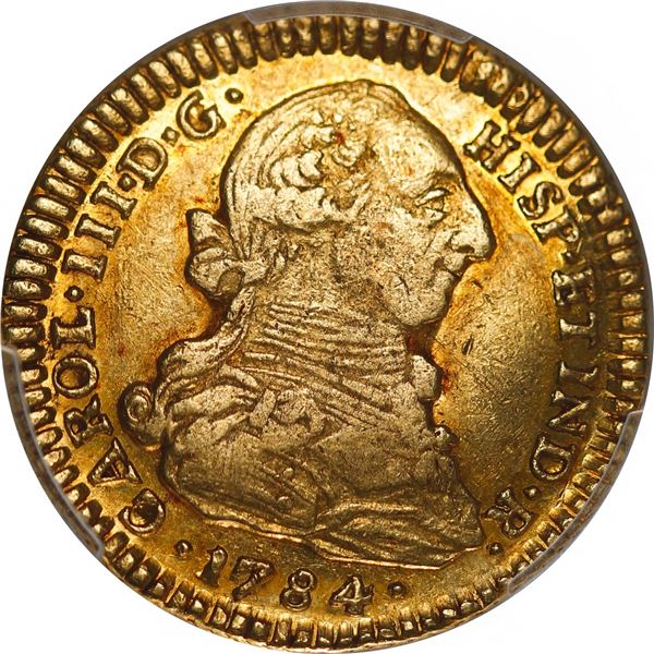 COLOMBIA, Popayán, gold bust 2 escudos, Charles III, 1784 SF, PCGS AU53.