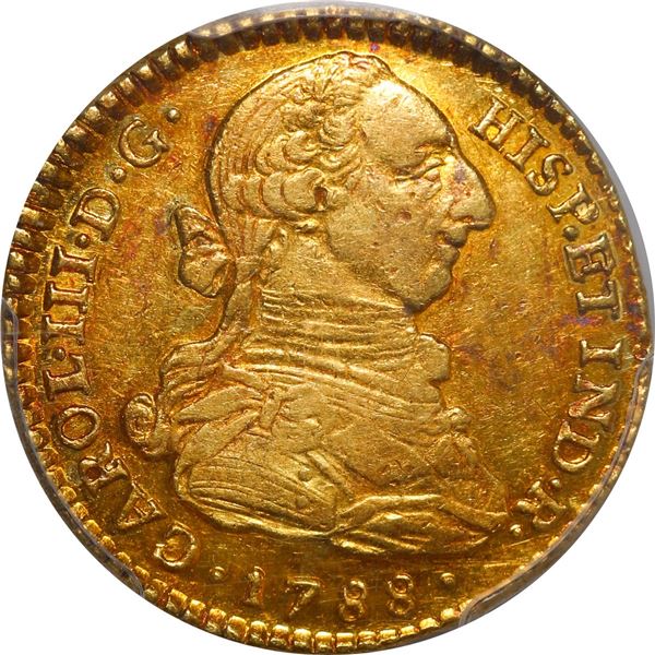 COLOMBIA, Popayán, gold bust 2 escudos, Charles III, 1788 SF, PCGS AU55, finest known in PCGS census