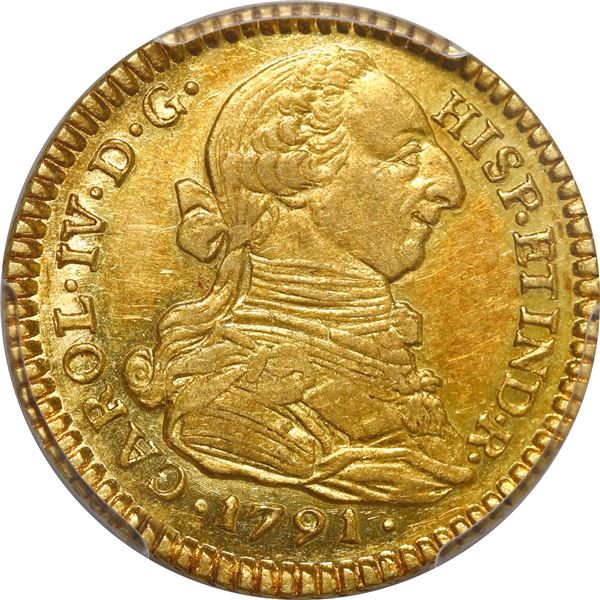 COLOMBIA, Popayán, gold bust 2 escudos, Charles IV transitional (bust of Charles III, ordinal IV), 1