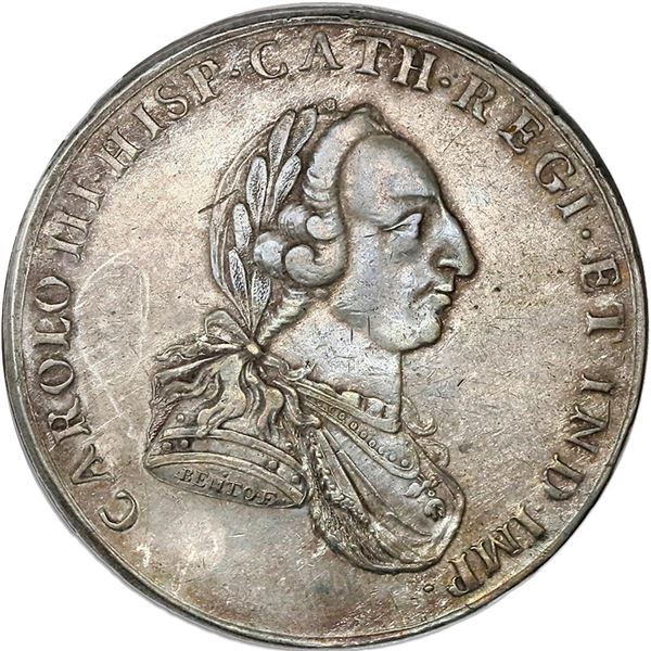 COLOMBIA, Bogotá, 8 reales-sized proclamation medal, Charles III, 1760, eagle facing right, very rar
