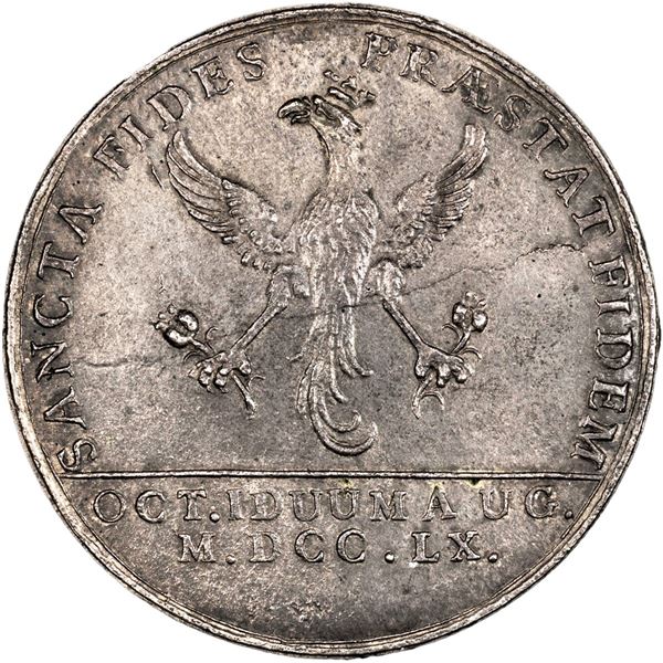 COLOMBIA, Bogotá, uniface trial strike of reverse of 8 reales-sized proclamation medal, Charles III,