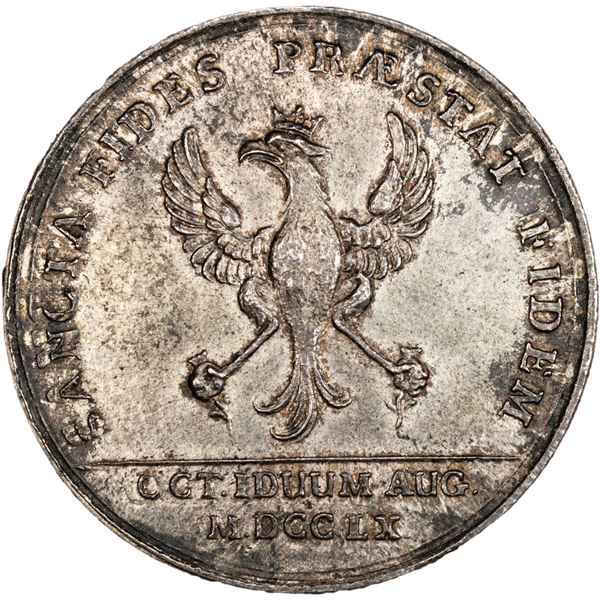 COLOMBIA, Bogotá, uniface trial strike of reverse of 4 reales-sized proclamation medal, Charles III,