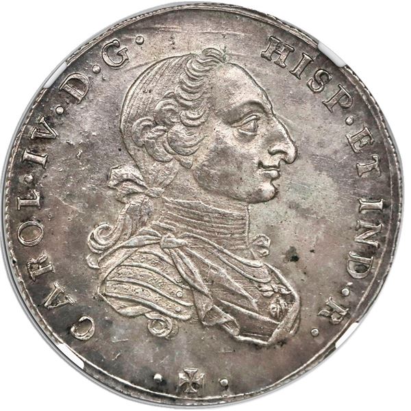 COLOMBIA, Bogotá, 4 reales-sized proclamation medal, Charles IV (bust of Charles III), 1789, corded 