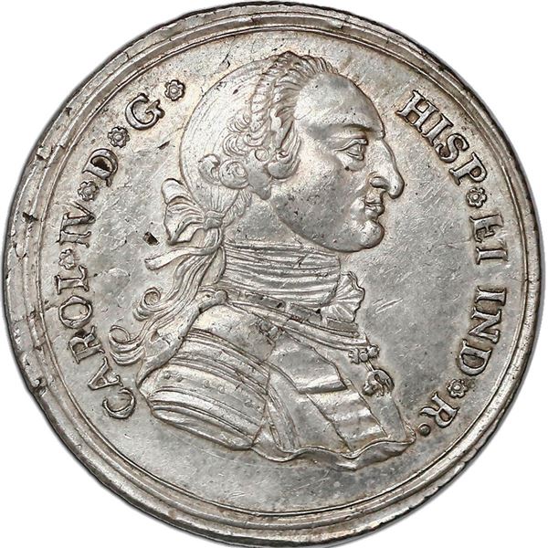 COLOMBIA, Popayán, 4 reales-sized proclamation medal, Charles IV (bust of Charles III), 1790, corded