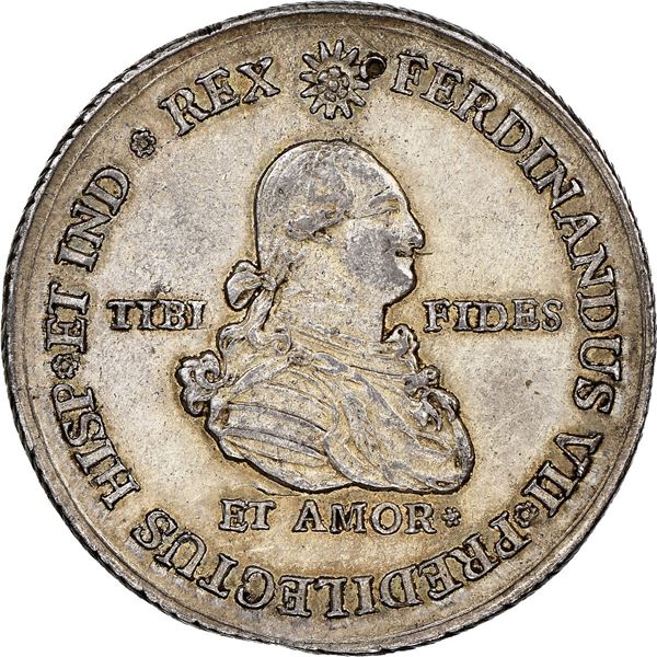 COLOMBIA, Popayán, 4 reales-sized proclamation medal, Ferdinand VII (bust of Charles IV), 1808, rare