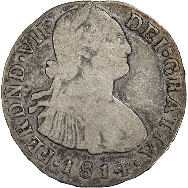 COLOMBIA, Popayán, bust 2 reales, Ferdinand VII (bust of Charles IV), 1814/3 JF, PCGS F15, finest an