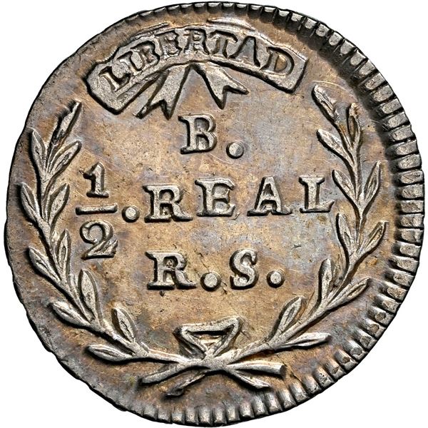 COLOMBIA, Bogotá, ½ real, 1833 RS, NGC AU details / cleaned, ex-Dana Roberts.