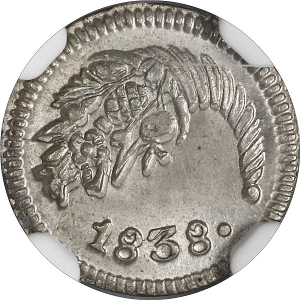 COLOMBIA, Bogotá, ¼ real, 1838, NGC MS 66 (EMO Collection Label).