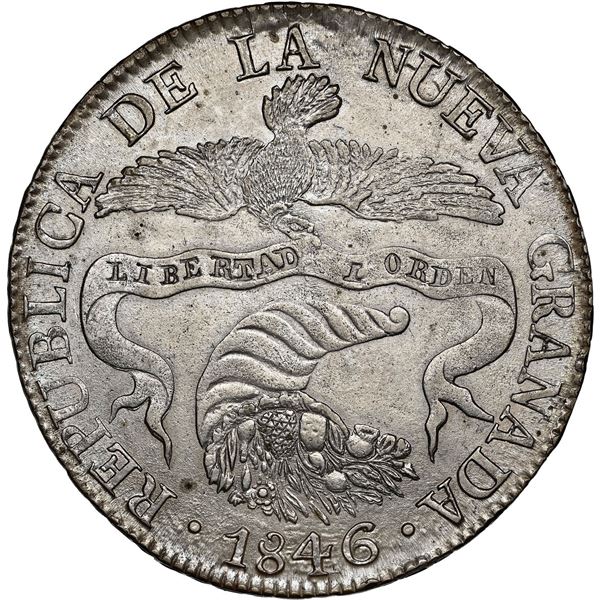 COLOMBIA, Bogotá, 8 reales, 1846 RS, NGC UNC details / cleaned, ex-Toulemonde.