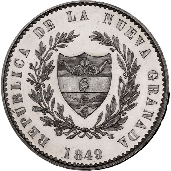 COLOMBIA, Bogotá, pattern 8 reales, 1849, plain edge, rare, PCGS SP62, ex-Eldorado.