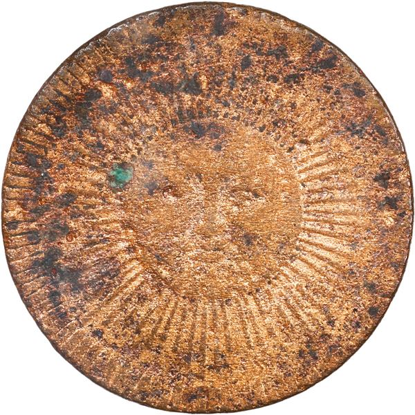 COLOMBIA, Mompox, copper 1 mitad token, 1844, José M. Ruiz, rare.