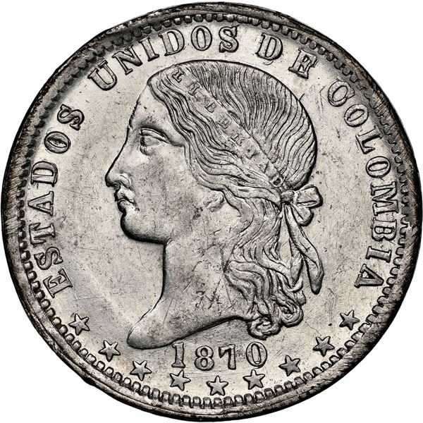 COLOMBIA, Medellín, 1 peso, 1870, NGC UNC details / cleaned, ex-Toulemonde.