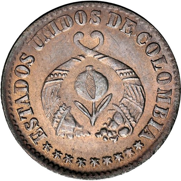 COLOMBIA, Bogotá, ½ décimo, 1863, NGC MS 64, ex-Dana Roberts.