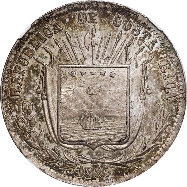COSTA RICA, 50 centavos, 1885 GW, without CB, NGC MS 61.