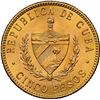 Image 2 : CUBA, struck at the Philadelphia mint, gold 5 pesos, 1916, José Martí, NGC MS 61.