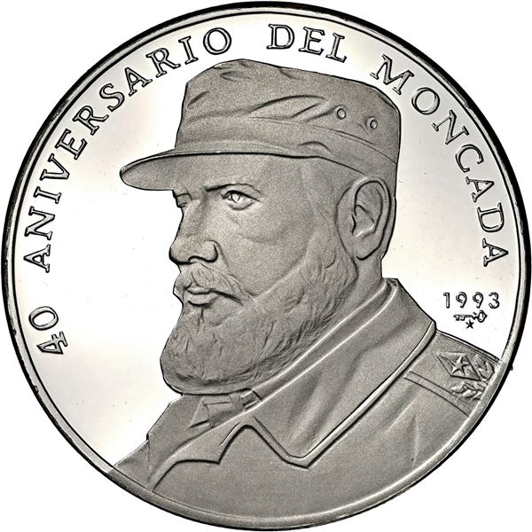 CUBA, Havana mint, platinum proof 500 pesos, 1993, Fidel Castro 40th Anniversary of Moncada, very ra