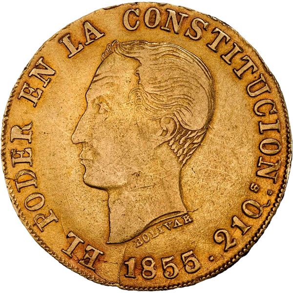 ECUADOR, Quito, gold 8 escudos, 1855/2 GJ, PCGS XF45.