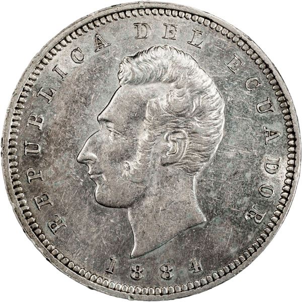 ECUADOR, struck at the Heaton Mint in Birmingham, 1 sucre, 1884, PCGS AU58.