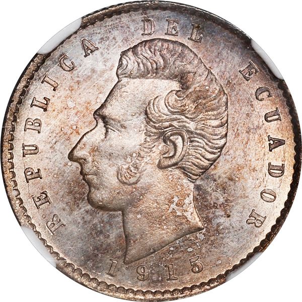 ECUADOR, struck at the Lima Mint, 2 décimos, 1915 FG, NGC MS 64.