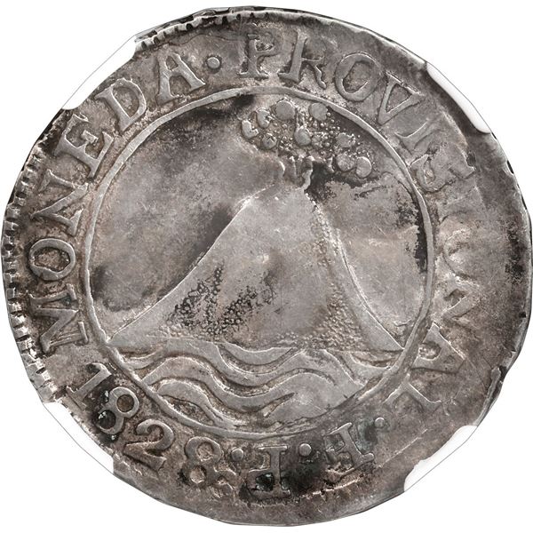 EL SALVADOR, San Salvador, provisional 2 reales, 1828 FP, LIBERTAD SALB, NGC XF 45.