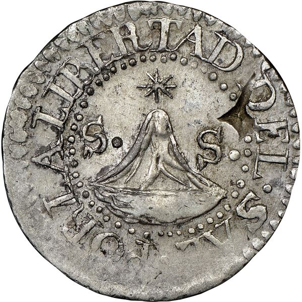 EL SALVADOR, San Salvador, provisional 1 real, 1835, POR LA LIBERTAD DEL SAL, NGC XF 45 (Richard Stu