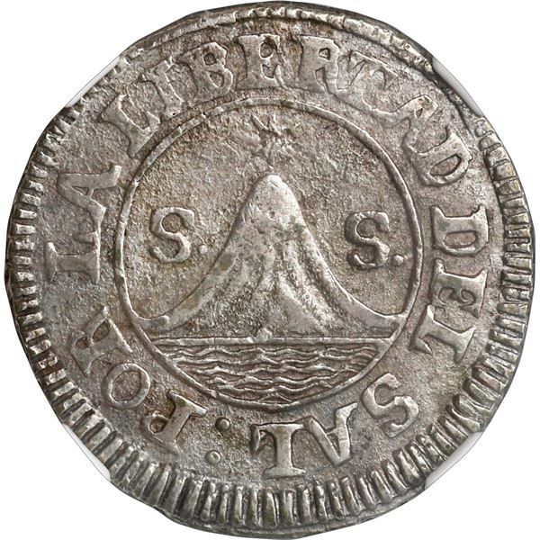 EL SALVADOR, San Salvador, provisional 1 real, 1835, POR LA LIBERTAD DEL SAL, NGC VF 35.