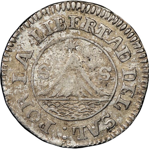 EL SALVADOR, San Salvador, provisional 1 real, 1835, POR LA LIBERTAD DEL SAL, NGC VF 30 (Richard Stu